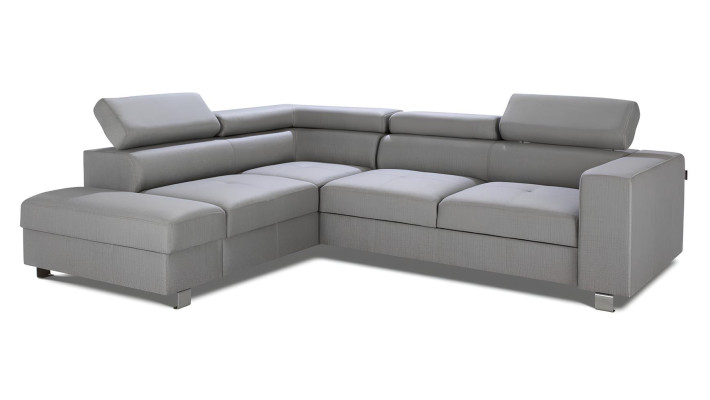 Pelēks stūra dīvāns ar gultas funkciju, moderns L formas dizains