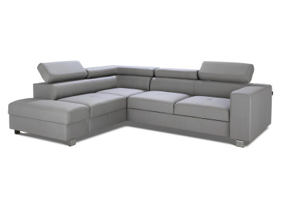 Pelēks stūra dīvāns ar gultas funkciju, moderns L formas dizains