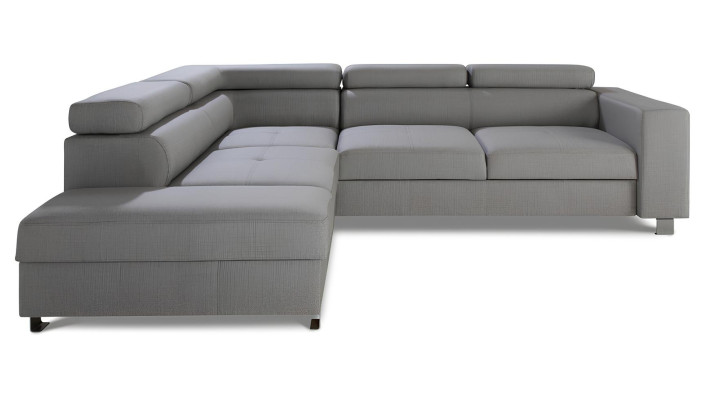 Pelēks stūra dīvāns ar gultas funkciju, moderns L formas dizains