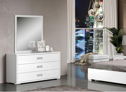 Moderns balts kumodes komplekts ar spoguli