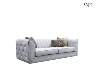 Balts trīsvietīgs dīvāns nerūsējošā tērauda tekstila mēbelēm viesistabā