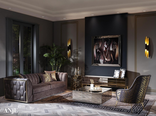 Luksusa 3-vietīgs taupe dīvāns viesistabas mēbelēm