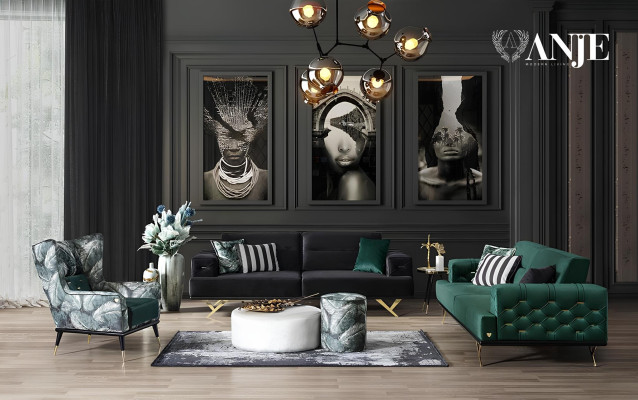 Melns 3-vietīgs dīvāns mūsdienu dizains viesistabai