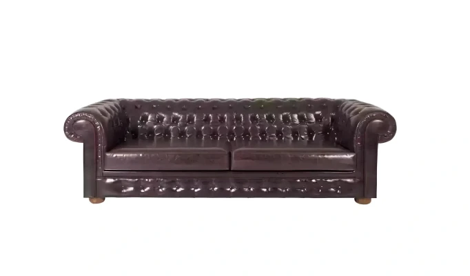 Elegants Chesterfield dīvāns no dabīgā koka trim cilvēkiem