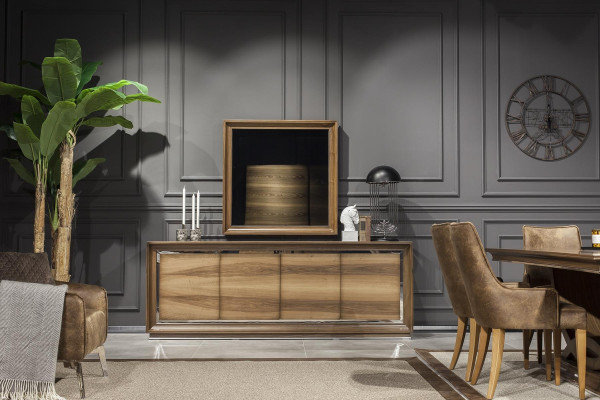 Luksusa sienas spogulis ar modernu brūnu rāmi