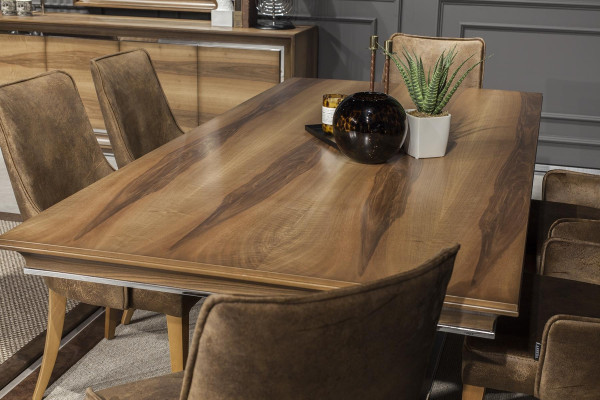 Luksusa ēdamistabas komplekts ar 4 krēsliem un regulējamu bufeti 5 daļās