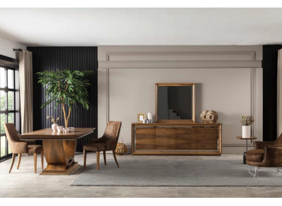 Luksusa ēdamistabas komplekts ar 4 krēsliem un regulējamu bufeti 5 daļās