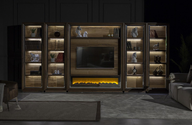 Luksusa viesistabas siena, 448 cm, ar koka kamīnu