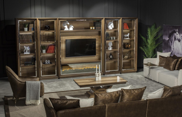 Luksusa viesistabas siena, 448 cm, ar koka kamīnu