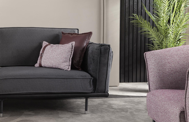 Itāļu stila mēbeles, pelēks dīvāns, spilveni, loft, 3 gabali