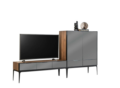 Beige, melna un brūna skapītis viesistabai