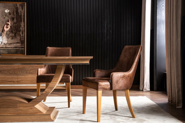 Eleganta un polsterēta loft stila šaize - melnas ādas virtuves krēsls