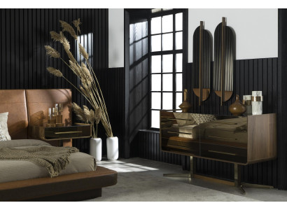 Luksusa sienas spogulis modernā stilā ar brūnu rāmīti 104x31cm