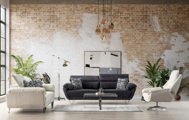 Dīvānu komplekts Dīvāns ainava Komfortabls 3+1+1 ar polsterējumu