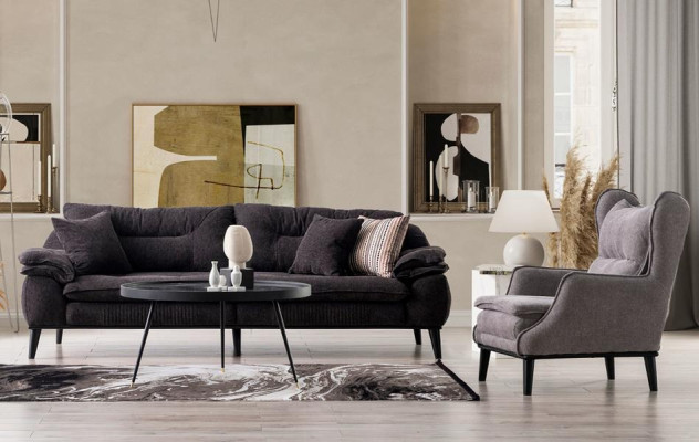 Dīvānu un krēslu komplekts 3+1 pelēkā ainavā