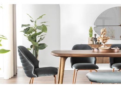 8 daļu ēdamgalda komplekts ar brūnām krēsliem