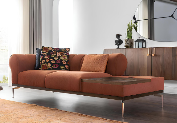 Mūsdienīgs oranžs auduma divvietīgs dīvāns 234 cm
