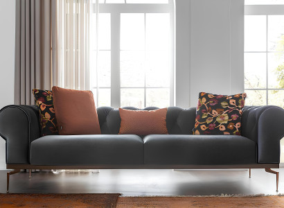 3 vietīgs Chesterfield dīvāns zila auduma