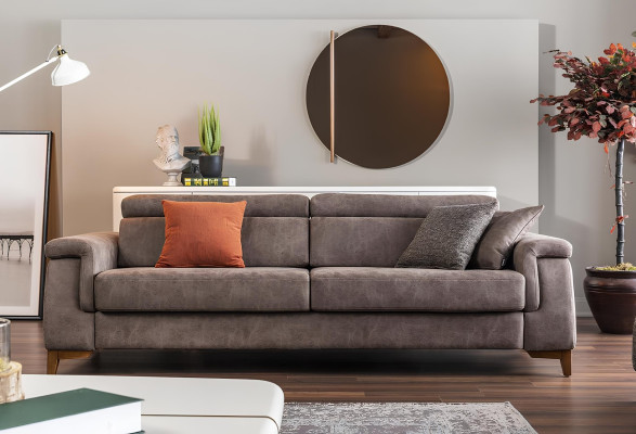 Pelēks trīsvietīgs dīvāns ar gultas funkciju