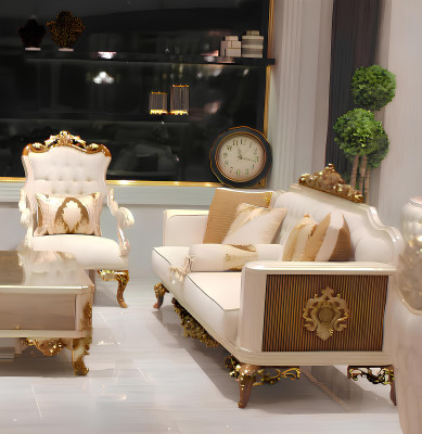 Luksusa viesistabas komplekts Exquisiten 2 dīvāni un dizaina krēsls