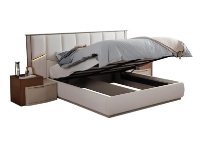 Beige guļamistabas komplekts luksusa polsterētās gultas naktsgaldiņi skapji