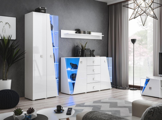 Luksusa viesistabas mēbeļu komplekts, kas sastāv no skapja, vitrīnas un plaukta 3 daļās.