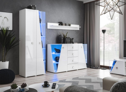 Luksusa viesistabas mēbeļu komplekts, kas sastāv no skapja, vitrīnas un plaukta 3 daļās.