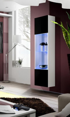 Mūsdienīgs balts piekārts koka izstādes skapis