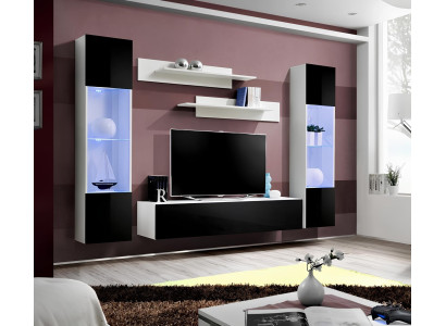 Mūsdienu melnā viesistabas sienas dizaina TV statīvs