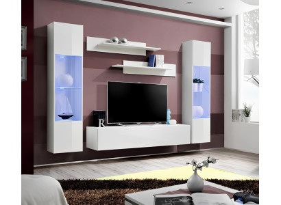 Mūsdienīga koka TV vienība ar piekārto vitrīnu