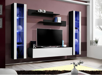 Moderns koka TV sienas stiprinājums, mūsdienu stila viesistabas mēbeļu plaukti