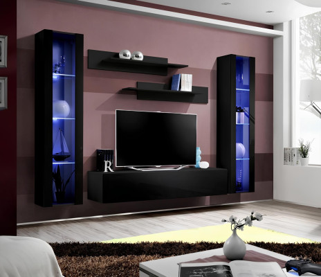 Mobilais zems dzīvojamās istabas mēbeļu komplekts ar plauktiem modernā melnā dizainā 5 gab.