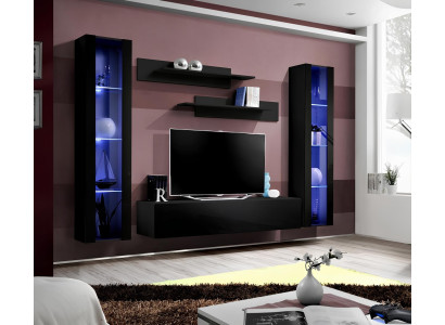 Mobilais zems dzīvojamās istabas mēbeļu komplekts ar plauktiem modernā melnā dizainā 5 gab.