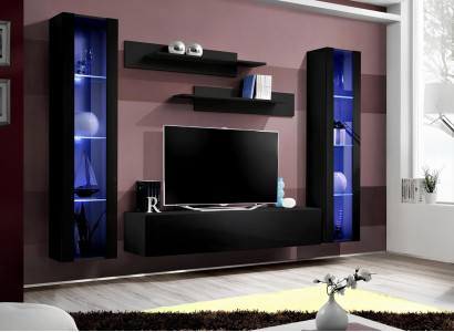 Mobilais zems dzīvojamās istabas mēbeļu komplekts ar plauktiem modernā melnā dizainā 5 gab.