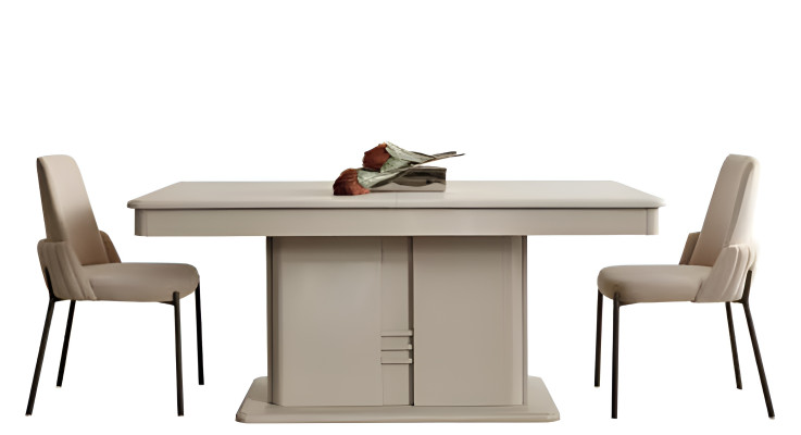 Mūsdienu koka ēdamgalda komplekts ar 4 elegantiem auduma krēsliem un bufeti 6 gabali