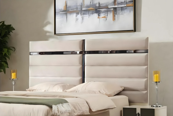 Luksusa bežs koka gulta guļamistabai modernā dizaina stilā