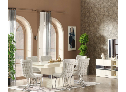 7 daļu ēdamistabas komplekts, ēdamgalds ar 6 krēsliem, mūsdienu dizains, luksusa mēbeles, pilnīgs