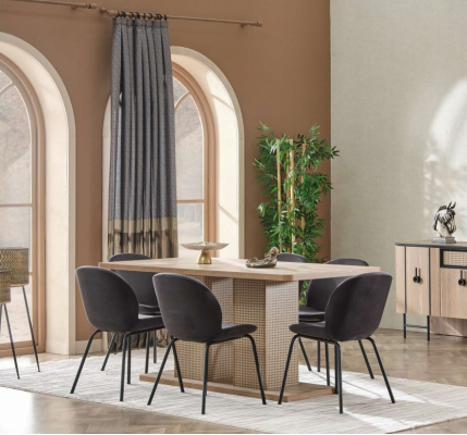 Ēdamgalds ar 6 krēsliem, pilns ēdamgalds 7 gabali, grezns mūsdienu dizains