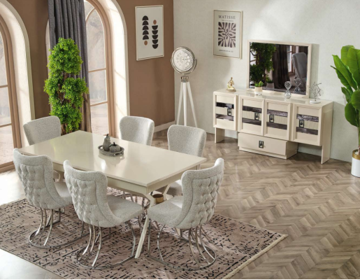 9 daļu ēdamgalds Moderns galds 6 krēsli Mēbeles ar spoguli Koka mēbeles