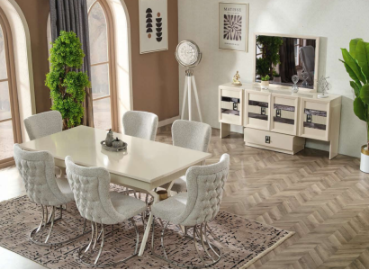 9 daļu ēdamgalds Moderns galds 6 krēsli Mēbeles ar spoguli Koka mēbeles