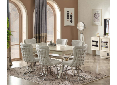 Ēdamgalds ar 6 krēsliem Pilns komplekts moderns dizains koka mēbeles