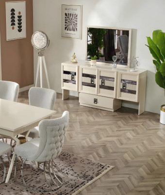 Bufete ar modernu spoguļa dizainu pilnīga mēbele