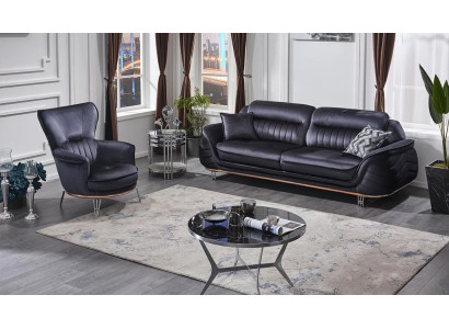 Luksusa melns dīvāns 3+1 vietām ar trīs sēdvietu dīvānu