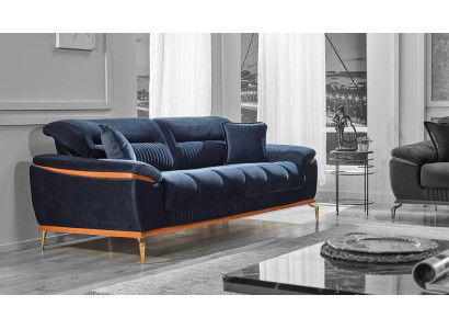 Mūsdienīgs trīsvietīgs zils kanape dizaina mīkstais mēbeļu tekstils