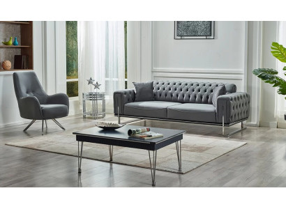 Moderns 2-daļu pelēks Česterfīlda dīvāns