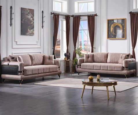 Salon 2x mūsdienu dīvānu komplekts luksusa bēšs