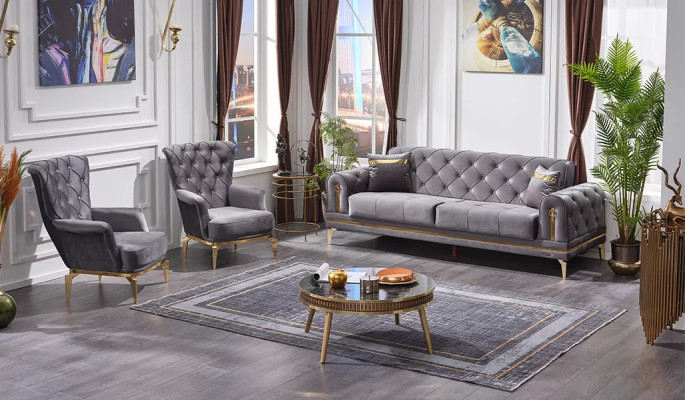 3 daļu dizaina dīvānu komplekts 2x Česterfīlda krēsls 3 sēdvietu dīvāns