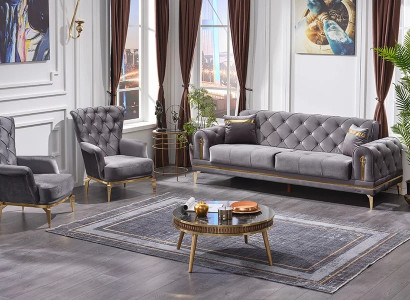 3 daļu dizaina dīvānu komplekts 2x Česterfīlda krēsls 3 sēdvietu dīvāns