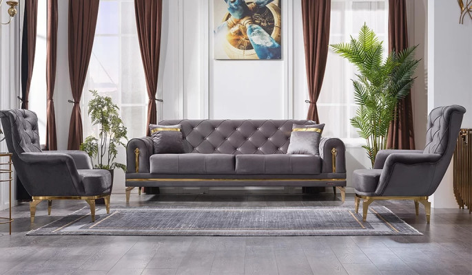 3 daļu dizaina dīvānu komplekts 2x Česterfīlda krēsls 3 sēdvietu dīvāns