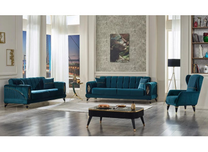 Pilnīgs zaļais dīvānu komplekts 3+3+1 audumā